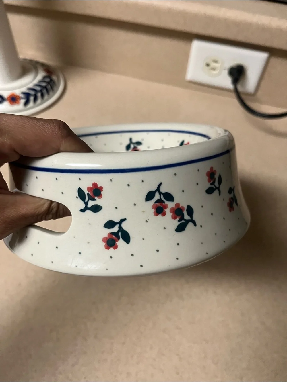 Polish Pottery Ceramic Dog Cat Floral Flower Food Dish Bowl